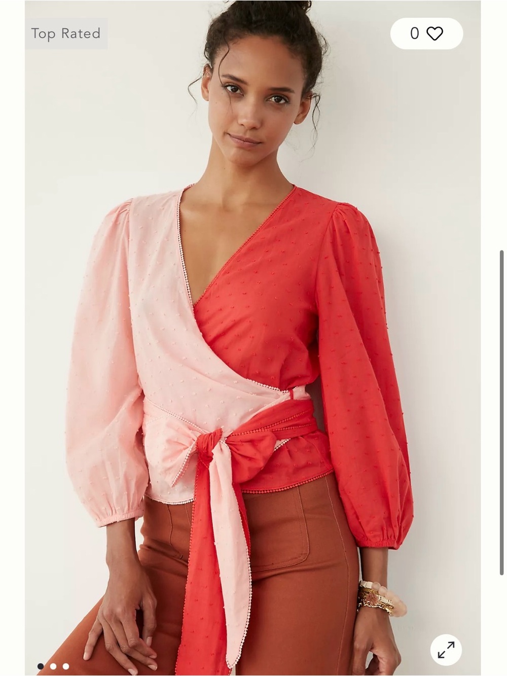 FARM Rio Coral and Light Pink Two-Tone Wrap Blouse